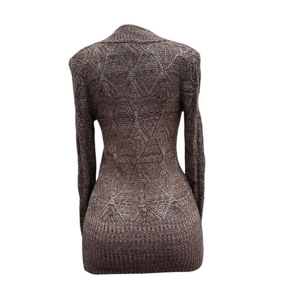 Liv Pullover Sweater Women's Medium Brown Heather Pointelle Knit V-neck - Picture 6 of 11